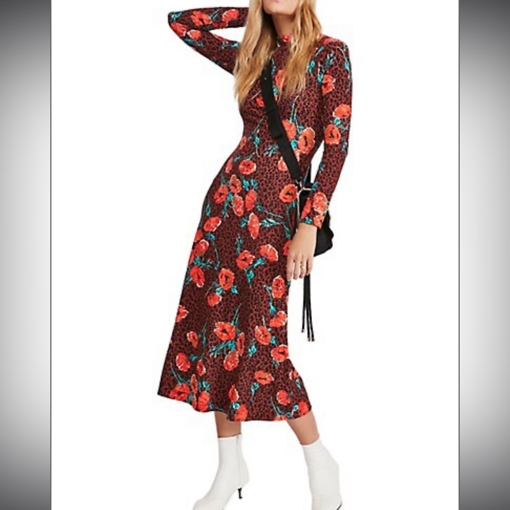 Free People Romance Retro Midi Dress with Poppy Floral Details